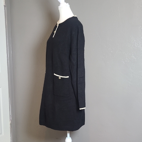 Urban Revivo Black Long Sleeve Sweater Dress with White Trim NWOT Medium - Picture 4 of 12